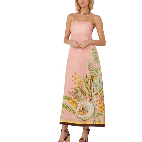 ALEMAISFlora and papaya pure linen dress